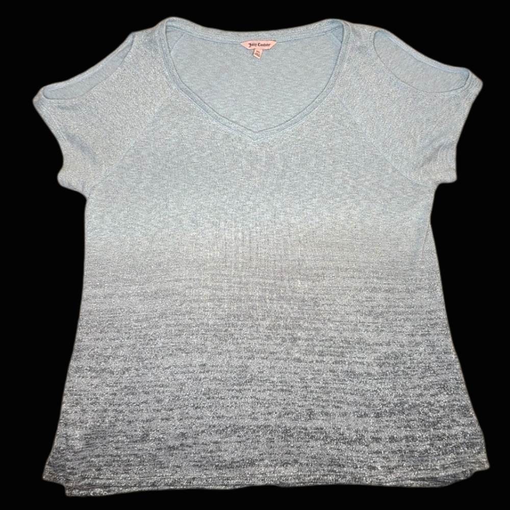 LIKE NEW! *BUNDLE 2 TOPS,GET 1 FREE! Juicy Couture Blue/Gray Sparkle Tee✨️XL